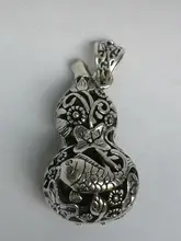 

YIZHU CULTUER ART Collection Old China Tibet Silver Handmade Affluence Gourd Fish Flower Pendant Amulet Decoration Gift