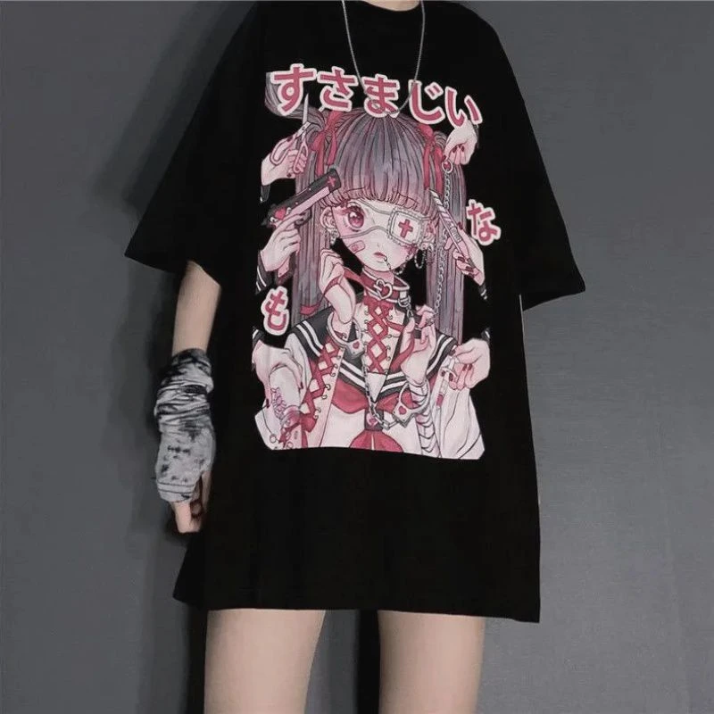 Summer Gothic Clothes Sexy Female Loose T Shirt Women Punk Emo Dark Grunge Streetwear Top Egirl Gothic Tshirts Harajuku Clothes T Shirts Aliexpress
