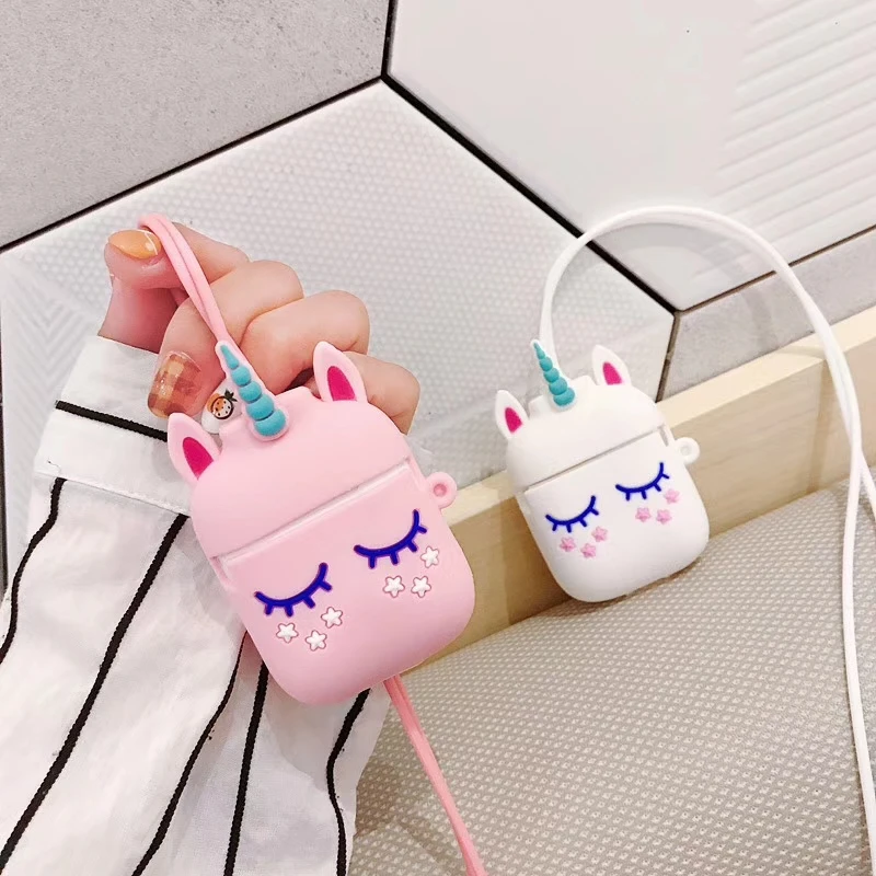 

For Apple Airpods Case Cartoon Unicorn Silicone with Anti-lost Neck Strap Lanyards Case for Airpods 1/2 Earphone Charging Box