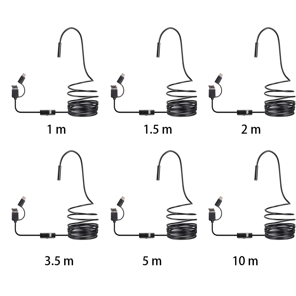 Type-c USB 6 Led эндоскоп 3 в 1 Водонепроницаемая камера с высокой чёткостью промышленный ноутбук бороскоп Черный видео гибкий осмотр