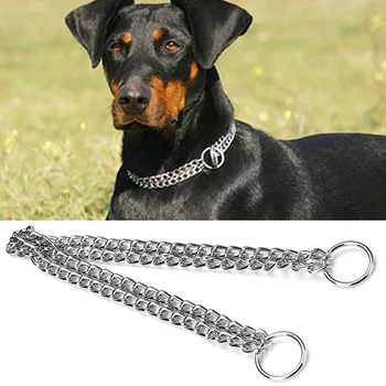 

Dog Chain Collar Pet Iron Metal Double Chain Row Neck Leash Gear Choke Slip Chain Walking Training for Small Medium Large Dogs