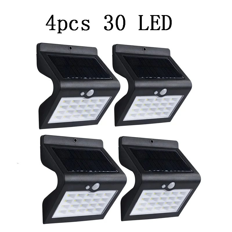 20/30 LED Solar Light 3 Modes Outdoor Waterproof 4pcs Solar Power Wall Lamp PIR Motion Sensor Energy Saving Garden Yard Lamps - Испускаемый цвет: 4pcs 30 LED