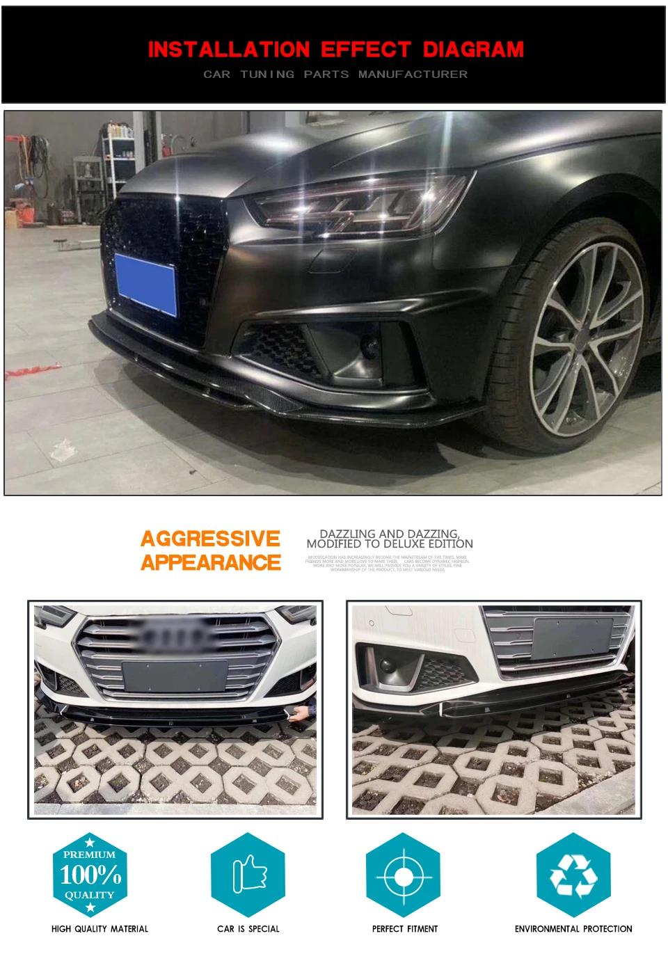 A4 S4 автомобильный передний бампер для губ Диффузор для Audi A4 Sline Sport S4 седан бампер из углеродного волокна спойлер разветвители