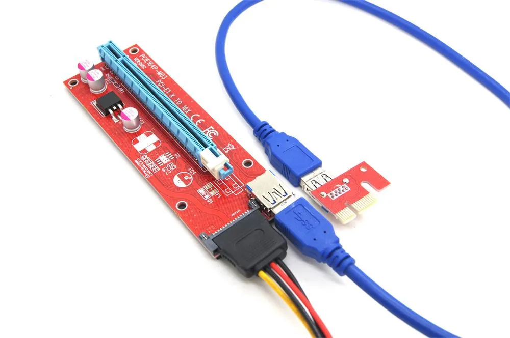 Usb3.0 Pci-e Express 1x к 16x расширитель переходника карты адаптер Sata 6pin кабель питания