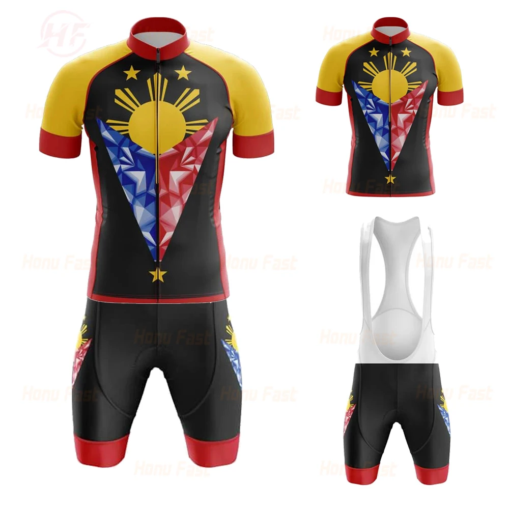PHILIPPINES Short Sleeve Breathable Cycling Jersey Set MTB Maillot Ciclismo Hombre Bike Cycling Clothing Bib Shorts Gel Pad