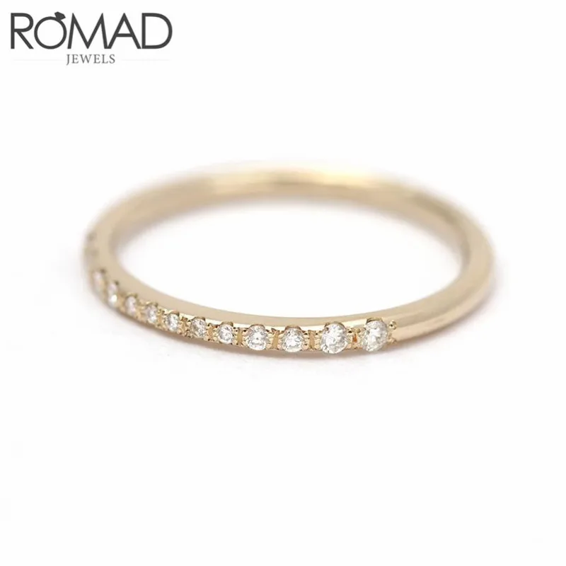 ROMAD Dainty тонкое кольцо с кристаллами классическое круглое микро проложить AAA кубические кольца с фианитами для женщин обручальное кольцо ювелирное обручальное кольцо
