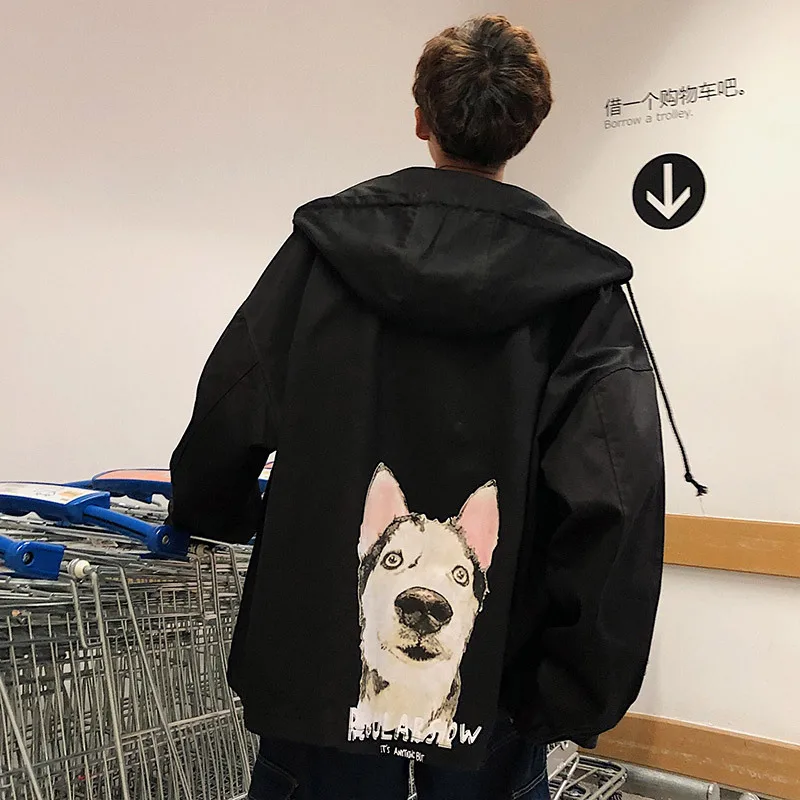 1 New Sweatshirt Men Street Long Sleeve Loose Jacket Coat Japan Style Cartoon Printed Hooded Zipper Male Outwear M-2XL - Цвет: 1