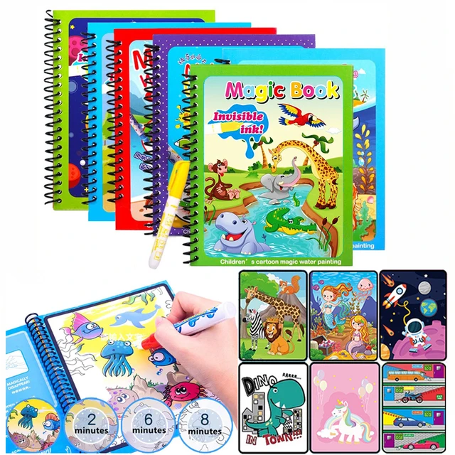 Animal Zoo Princess Magic Water Drawing Book Colorling Mermaid Cartoon Doodle Magic Pen Drawing Board Toys Kids Children Gifts 1