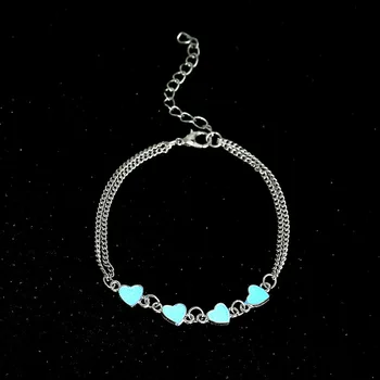 

2019 New Fashionable Temperament Heart Shape Luminous Anklet Beach Resort Glowing in the Dark Charm Foot Accessories for Women