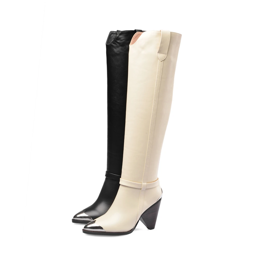 DORATASIA/Новинка; Роскошные брендовые сапоги до колена из натуральной кожи; Женская Осенняя обувь года; большие размеры 33-43; женская обувь на высоком каблуке для подиума