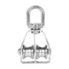 1 Pack M15 Lifting Double Pulley Block Stainless Steel Heavy Duty Crane Swivel Hook Double Pulley Roller 3