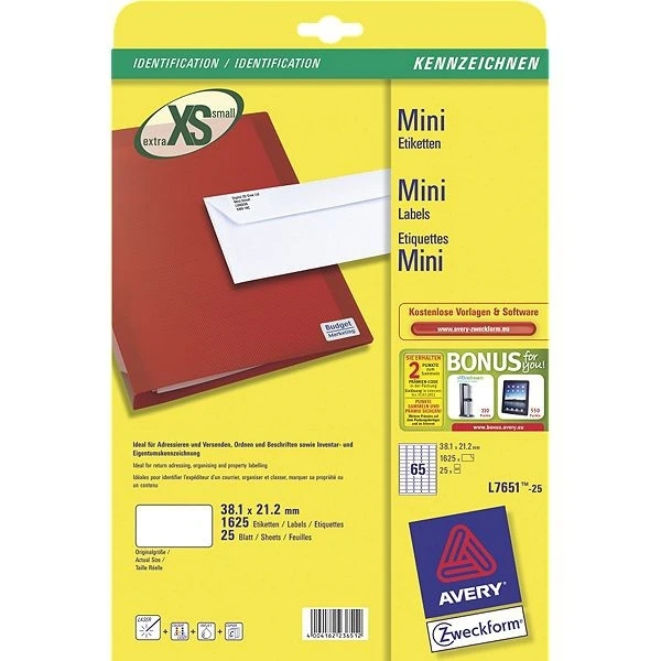 L7651-25 paquete de 1625 Avery etiquetas láser Mini Blanco ...