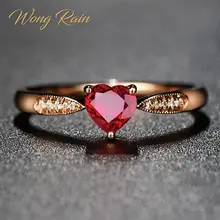 Wong Rain Винтаж Серебро 925 пробы сердце рубиновый драгоценный камень Свадьба Помолвка коктейльное розовое золото кольцо ювелирных изделий