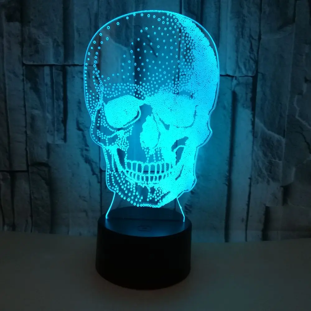 

Foreign Trade New Style Skull 3D Night Lamp Colorful Touch Control Remote Control Lights Halloween Gift Atmosphere 3D Small Tabl