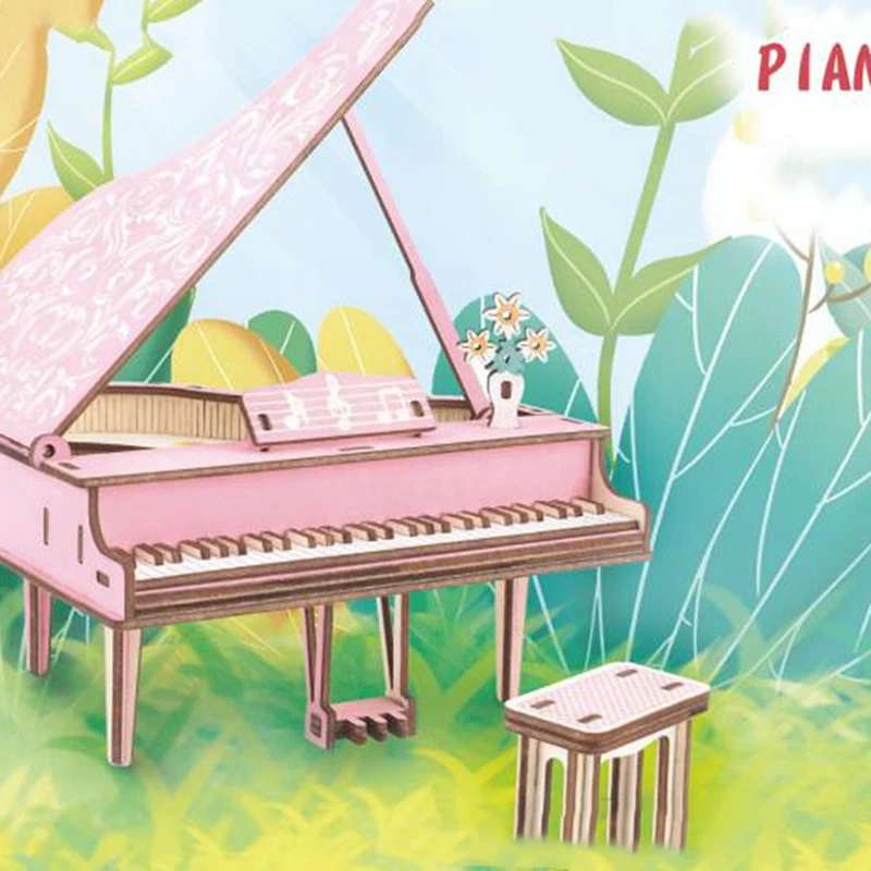 

1 Set Boys Girls DIY Handmade Puzzle Materials Piano Modeling Wooden Three-dimensional Jigsaw Puzzles Children Educational Toys