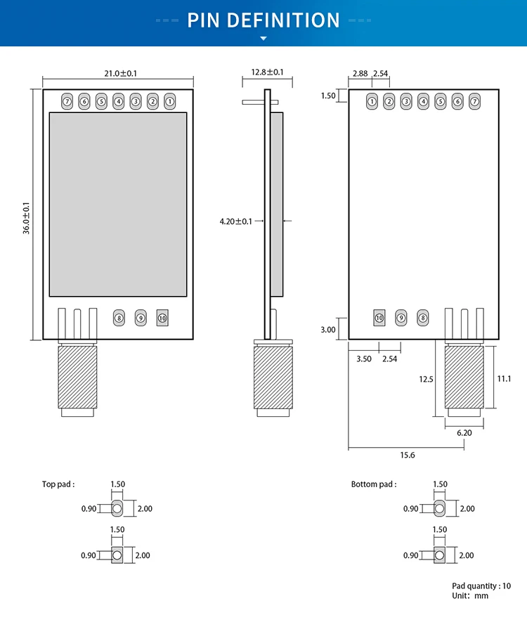 LoRa SX1262 WLAN-Funkmodul 915MHz 868MHz 22dBm 30dBm RF Langstrecken-Modul 5km 10km UART Serieller Anschluss E22-900T22D E22-900T30D – Detail 8