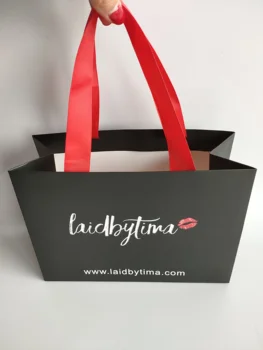 

Wholesales 1000pcs/lot Custom logo Printed Luxury Promotional shopping paper gift bag with Grosgrain handle