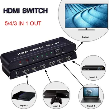 

3x1 HDMI Switch 4x1 HDMI Switcher 5x1 3D 1080P Video Converter Box +IR Remote Adapter for PS3 PS4 DVD TV BOX Computer PC to HDTV