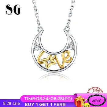 

New arrival 100% 925 Sterling Silver hollow clear Zircon crescent shape star chain Gold Color Love necklace for Women Wedding Je