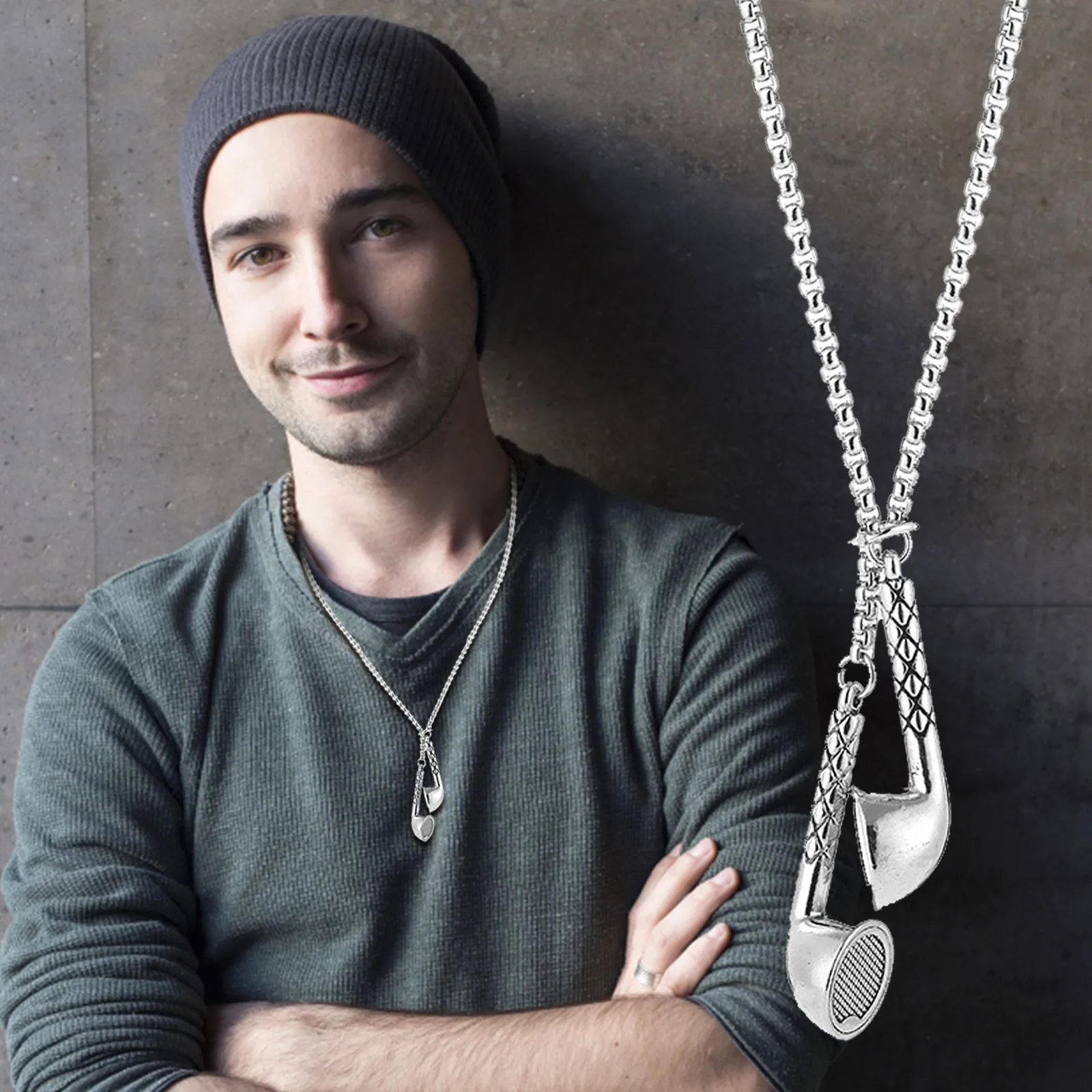 Men's Fashion Jewelry Gold Silver Color Earbud Pendant Long Chain