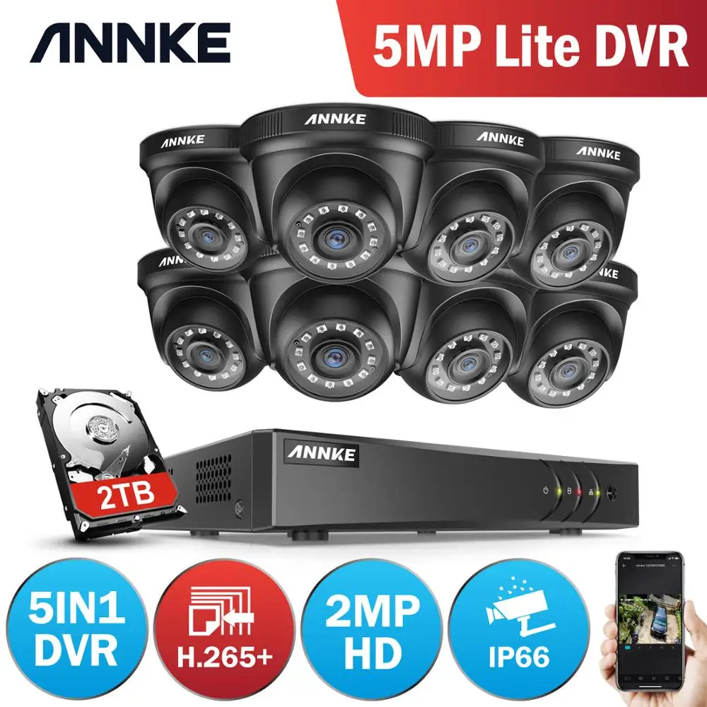 ANNKE 1080P CCTV камера DVR система 8 шт. Водонепроницаемая 2.0MP HD-TVI черная купольная s