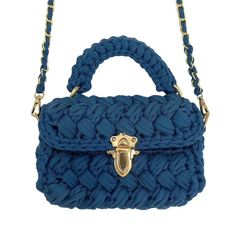 

Bag women's 2021 self-made hand woven chain lock cloth bar Crochet woven bag women's oblique straddle bag single shoulder bag ha