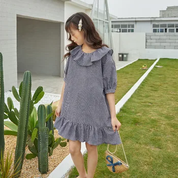 

YourSeason Girl Summer Clothing 2020 Plaid Dress Korean Style Sweet Teenager Girls Cotton Ruffled Brief Retro Casual Dresses