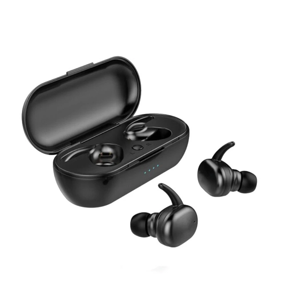 Black Bluetooth 5,0 перезаряжаемый в ухо подарок спортивный двойной наушник с зарядной коробкой беспроводные наушники звук микрофон сенсорное управление - Color: Black