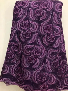 

Purple African Lace Fabric Embroidered Nigerian Laces Fabric Bridal High Quality French Tulle Lace Fabric Women Dress FLL3530