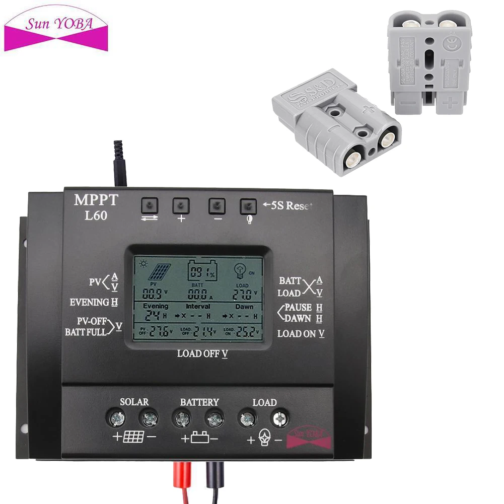 L60A Sun YOBA lcd 60/80A MPPT регулятор солнечной панели+ разъем питания - Напряжение: L60A