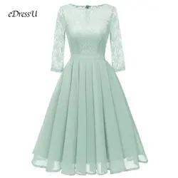 Vestidos de Fiesta зеленое вечернее платье с рукавами, кружевное платье подружки невесты, элегантное женское платье длиной до колен, DN-1655