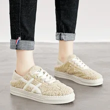 Г., Новая зимняя женская обувь из овечьей шерсти в Корейском стиле с плюшевой подкладкой, теплая Уличная Повседневная обувь