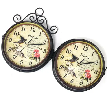 

Home Decor Garden Gifts Station Iron Double Sided Hanging Vintage Wall Clock Metal Frame Glass Dial Cover For Christmas Gift New