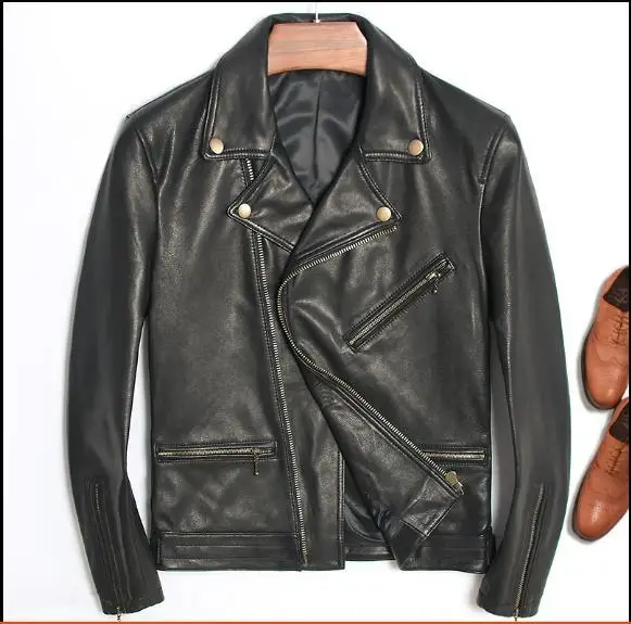 

Free shipping.Fashion slim biker genuine leather jacket,Brand new plus size mens soft sheepskin coat,motor style jackets,sales