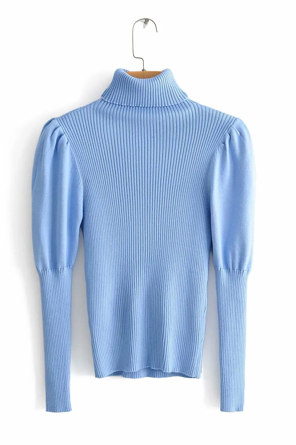 Skup 2019 kobiety moda sweter z golfem puff z długim rękawem podstawowe sweter na drutach jesień jednolity kolor na co dzień slim chic rozrywka topy S086