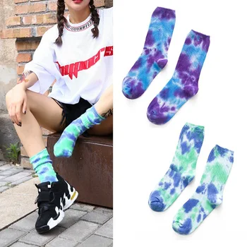 

2020 Casual Tie Dye Sock High-Quality Cotton Skate Socks Men Women Tie Dye Sock Knee-high Funny Cycling Running Hiking