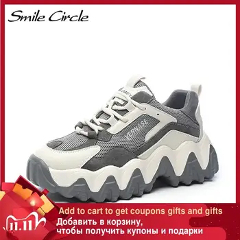 

Smile Circle Wedges Women Casual Sneakers Flats Platform shoes Spring Thick bottom Comfortable Lace-up Ladies sneakers