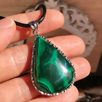 

Angela original jewelry] natural Malachite 925 silver inlaid Water Drop Pendant