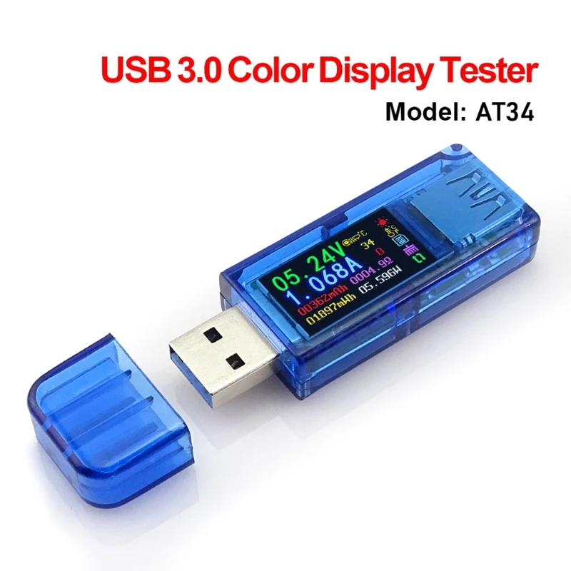 AT34 USB 3,0 цветной дисплей тестер ЖК-Вольтметр Амперметр Напряжение измеритель тока