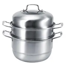 Двухслойный многоцелевой паровой горшок из нержавеющей стали с двумя бойлерами, суповая плита, кухонная посуда, бамбуковая пароварка