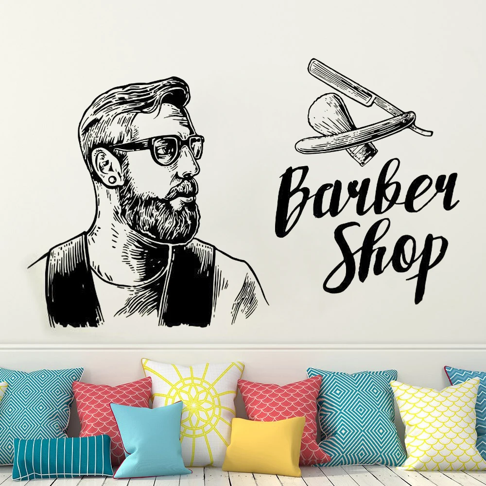 Парикмахерская человек салон стрижка стены переводная Наклейка для окна борода
