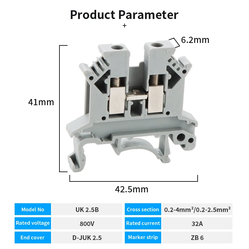 10Pcs Din Rail Terminal Block UK-2.5B Wire Electrical Conductor Universal Connector Screw Connection Terminal Strip Block UK2.5