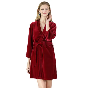 

Hot Selling yao ting Gold Velvet Pajamas Women's Autumn & Winter Bathrobe Women's Ninth Sleeve Medium Thick Sexy Nightgown Track