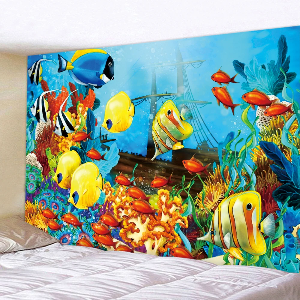 3D underwater world dolphin psychedelic scene home decoration tapestry hippie bohemian decoration wall hanging sheets