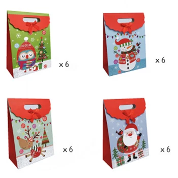 

24*Christmas Paper Bags Christmas Printed Paper Gift Bags Candy Bag Party Favour Bags With Rope 10m Twine 22M Ribbon