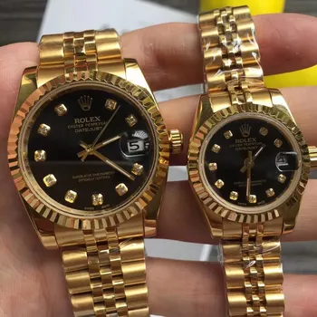 

18K Gold case Black dial Luxury Datejust- man 36mm & women 28mm Automatic sweeping watch AAA Glide smooth second hand