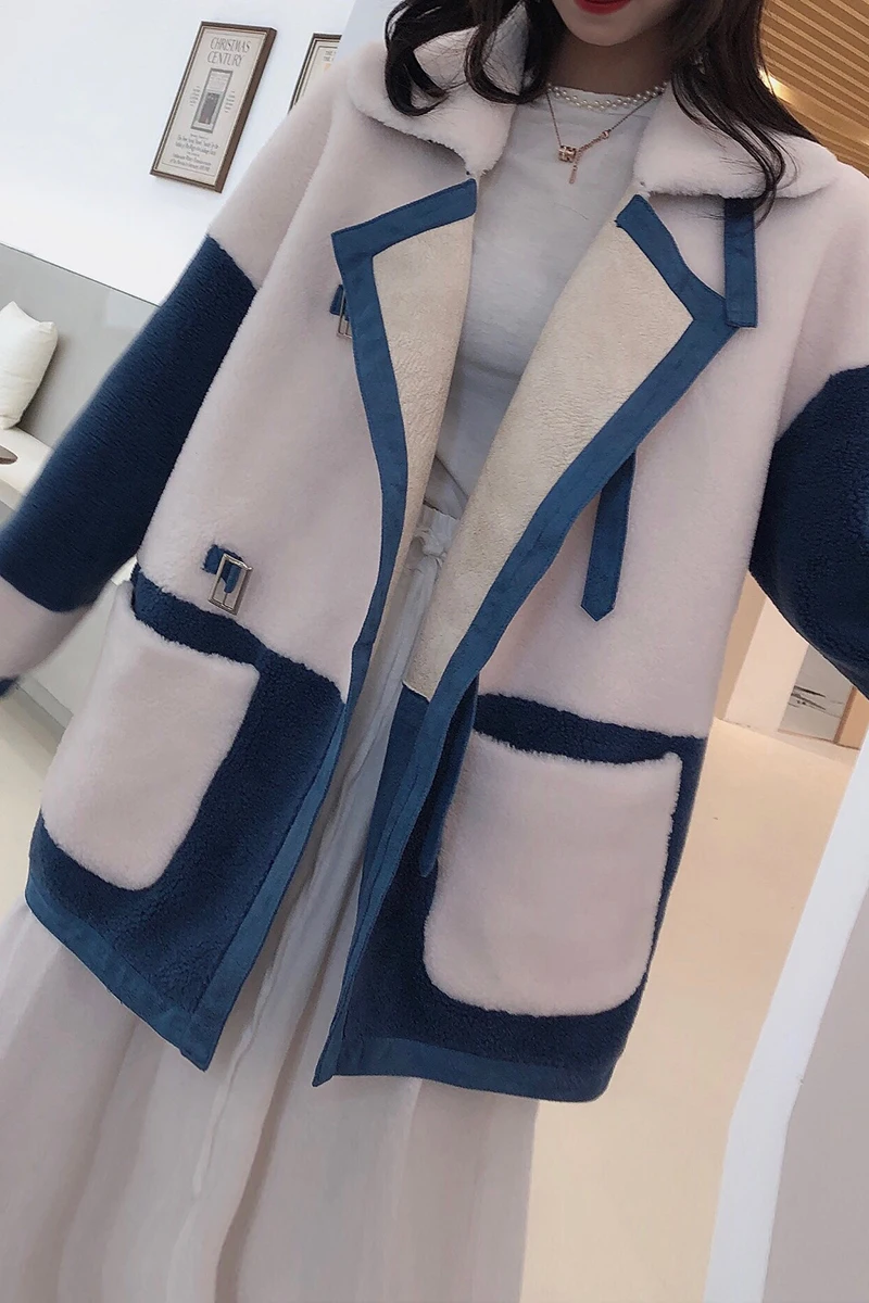 Негабаритный цветной гранулированный кашемир стриженое пальто Женская Шерсть ягненка шуба женская зимняя одежда
