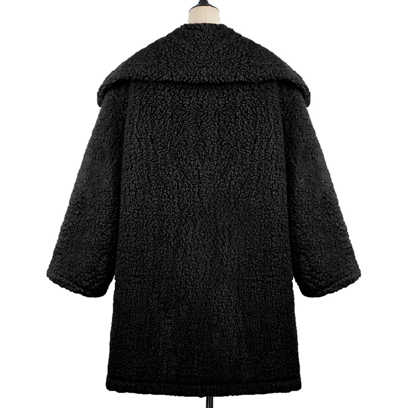 Длинное зимнее пальто из овечьей шерсти для женщин,, отложной воротник, утолщенное теплое пальто из искусственного меха, осенняя длинная Меховая куртка с карманами, верхняя одежда, S-3XL