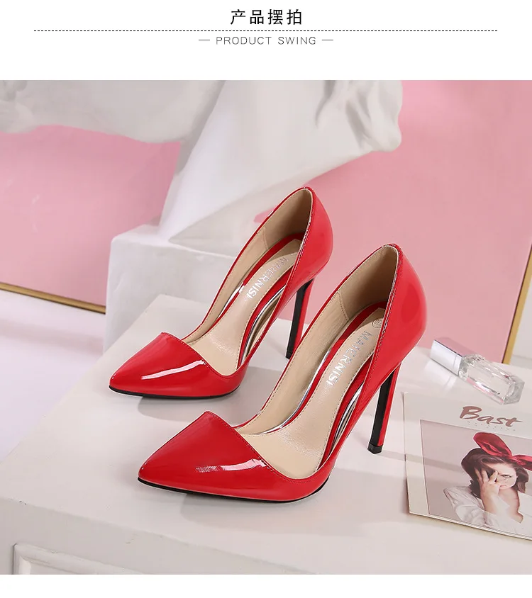 Г. Весенняя Свадебная обувь новые модные туфли-лодочки с острым носком однотонные пикантные туфли из лакированной кожи на высоком каблуке, размер 35-47, Zapatos De Mujer