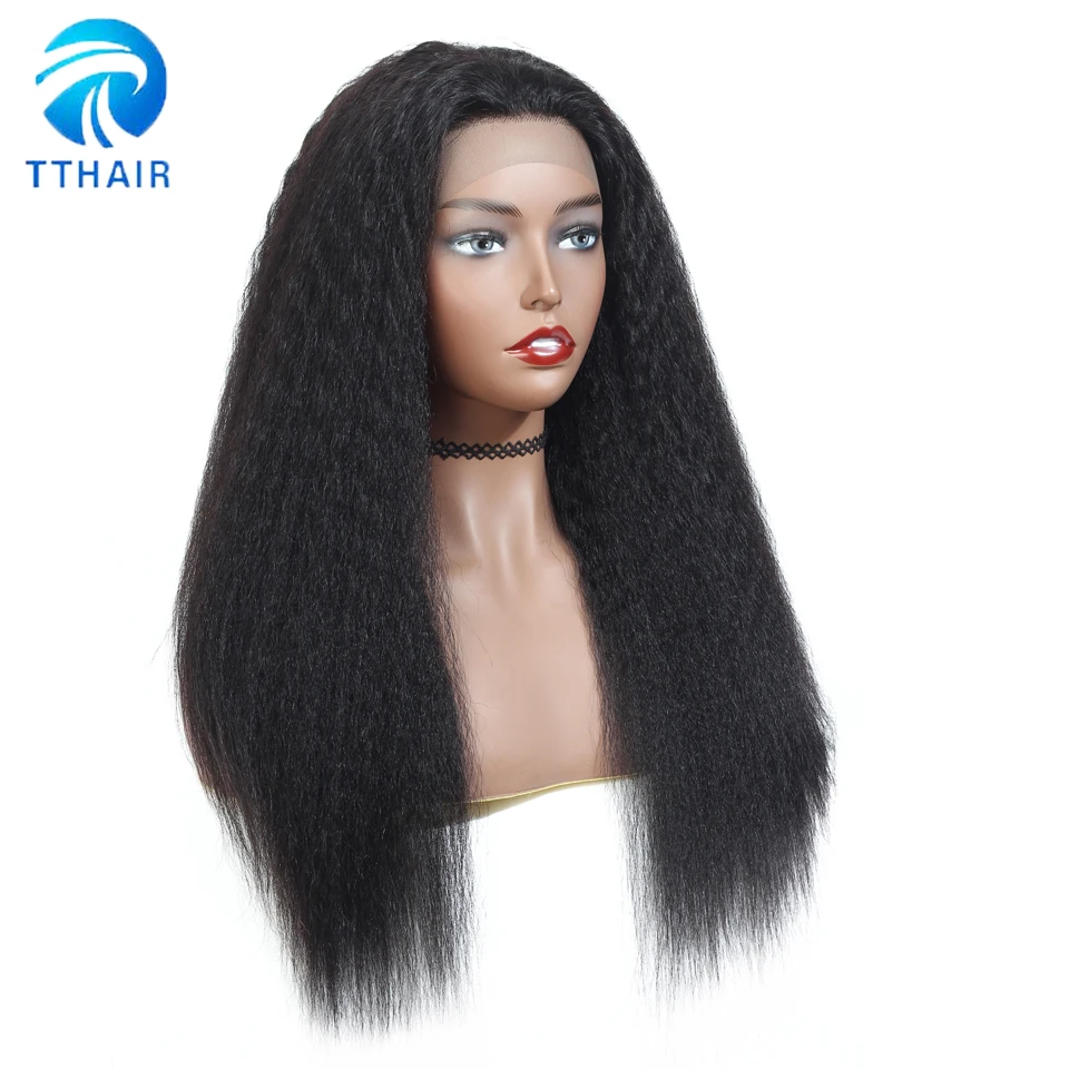 TTHAIR кудрявый прямой парик Remy бразильские 13x4 Синтетические волосы на кружеве парик 150 плотность предварительно вырезанные бесклеевой Синтетические волосы на кружеве парики из натуральных волос